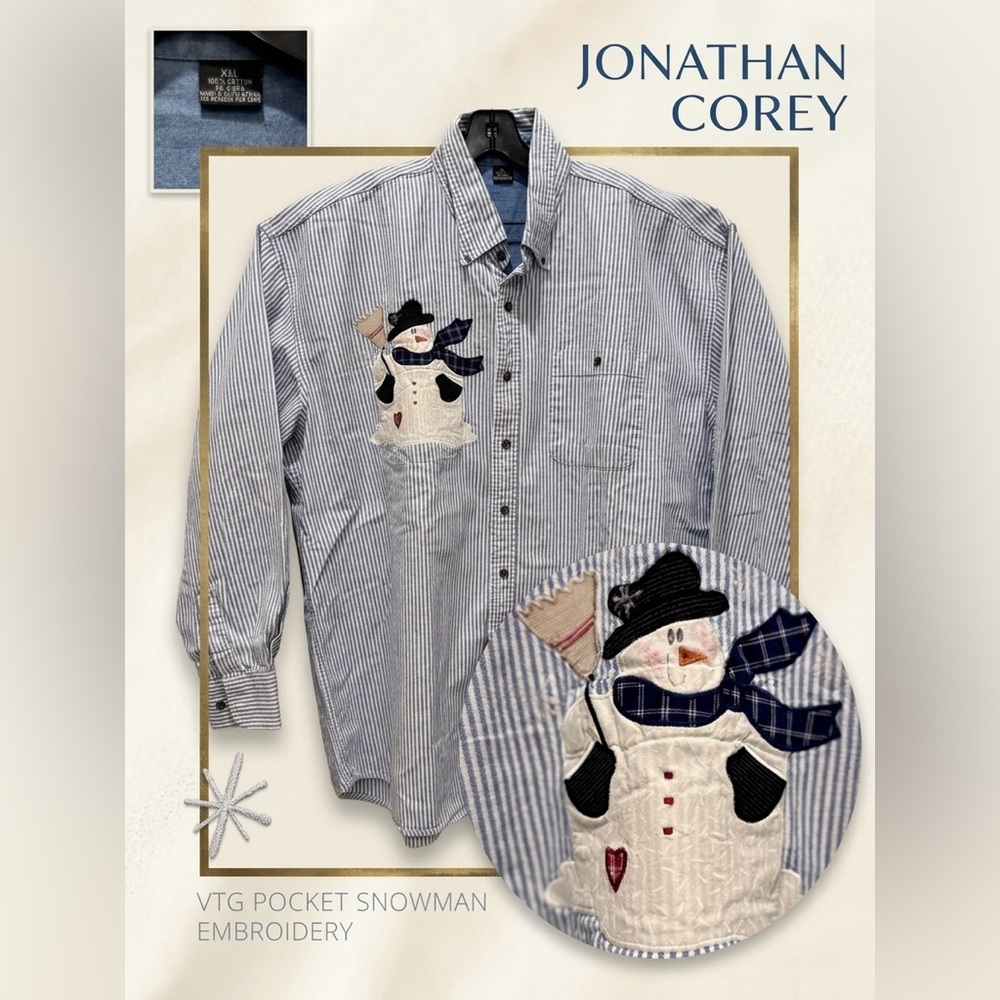 VTG Jonathan Corey Snowman Striped Button Down - XXL